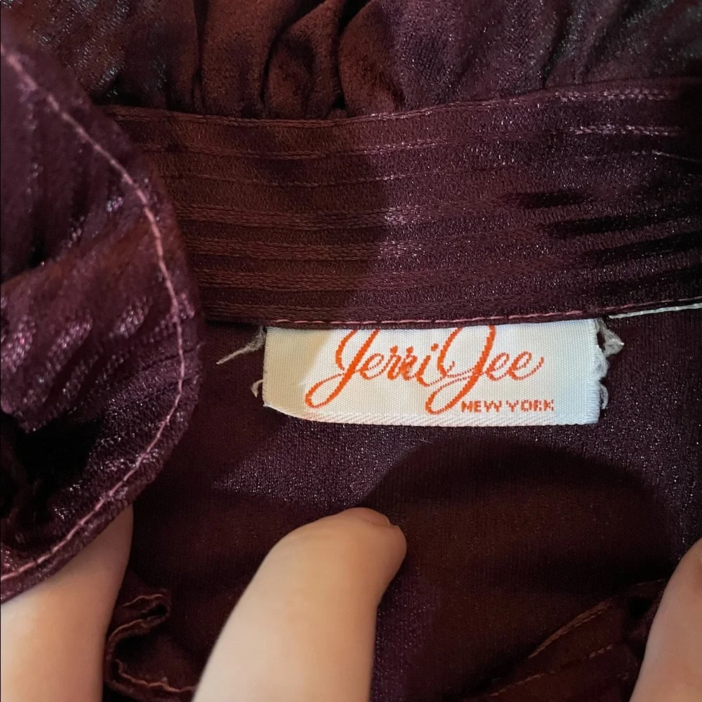 Vintage Merlot Ruffle High-Neck Puff Sleeve Dress - Picture 9 of 12